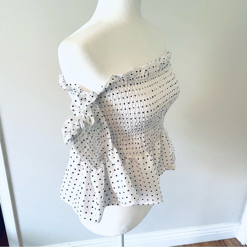 Polka Dot Off Shoulder Flounce Sleeve Crop Top - Size Large - Picture 8 of 13